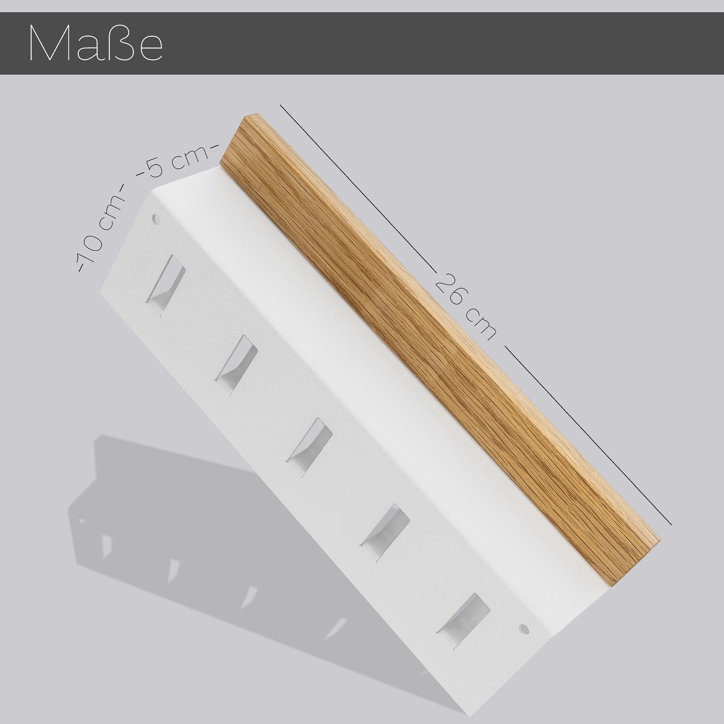 AE GÜNTHER® Schlüsselbrett Holz - Schlüsselhalter Schwarz Stahl - Schlüsselboard Eiche - Schlüssel organizer mit Ablage - Schlüsselanhänger - Schlüsselkasten -Wandorganizer - Schlüsselleiste (Weiß)