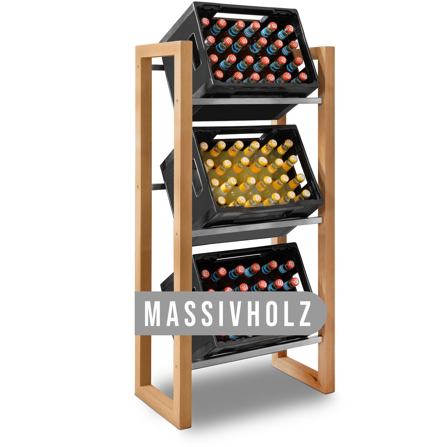 AE Günther® Getränkekistenregal Kistenregal Holz Getränkekistenhalter für 3 Wasserkisten Getränkeregal Getränkekisten Ständer MASSIVHOLZ (3 Kisten)