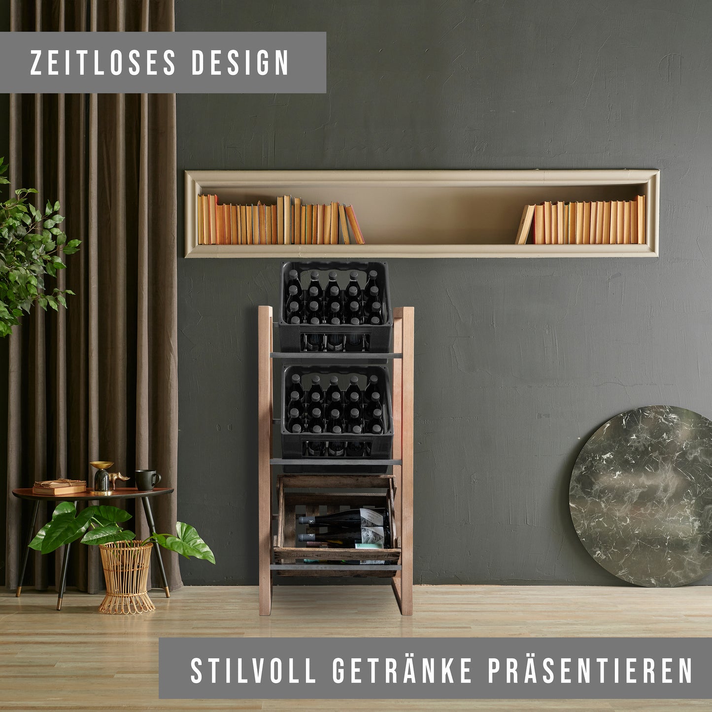AE Günther® Getränkekistenregal Kistenregal Holz Getränkekistenhalter für 3 Wasserkisten Getränkeregal Getränkekisten Ständer MASSIVHOLZ (3 Kisten)