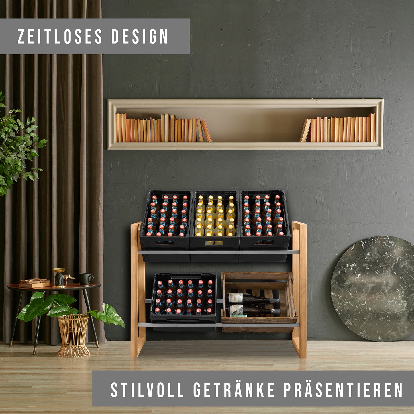 AE Günther® Getränkekistenregal Kistenregal Holz Getränkekistenhalter für 4-5 Wasserkisten Getränkeregal Getränkekisten Ständer MASSIVHOLZ (4-5 Kisten)