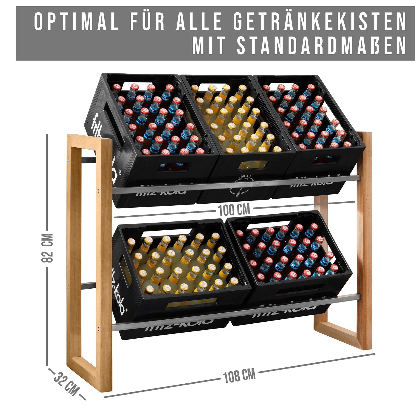 AE Günther® Getränkekistenregal Kistenregal Holz Getränkekistenhalter für 4-5 Wasserkisten Getränkeregal Getränkekisten Ständer MASSIVHOLZ (4-5 Kisten)