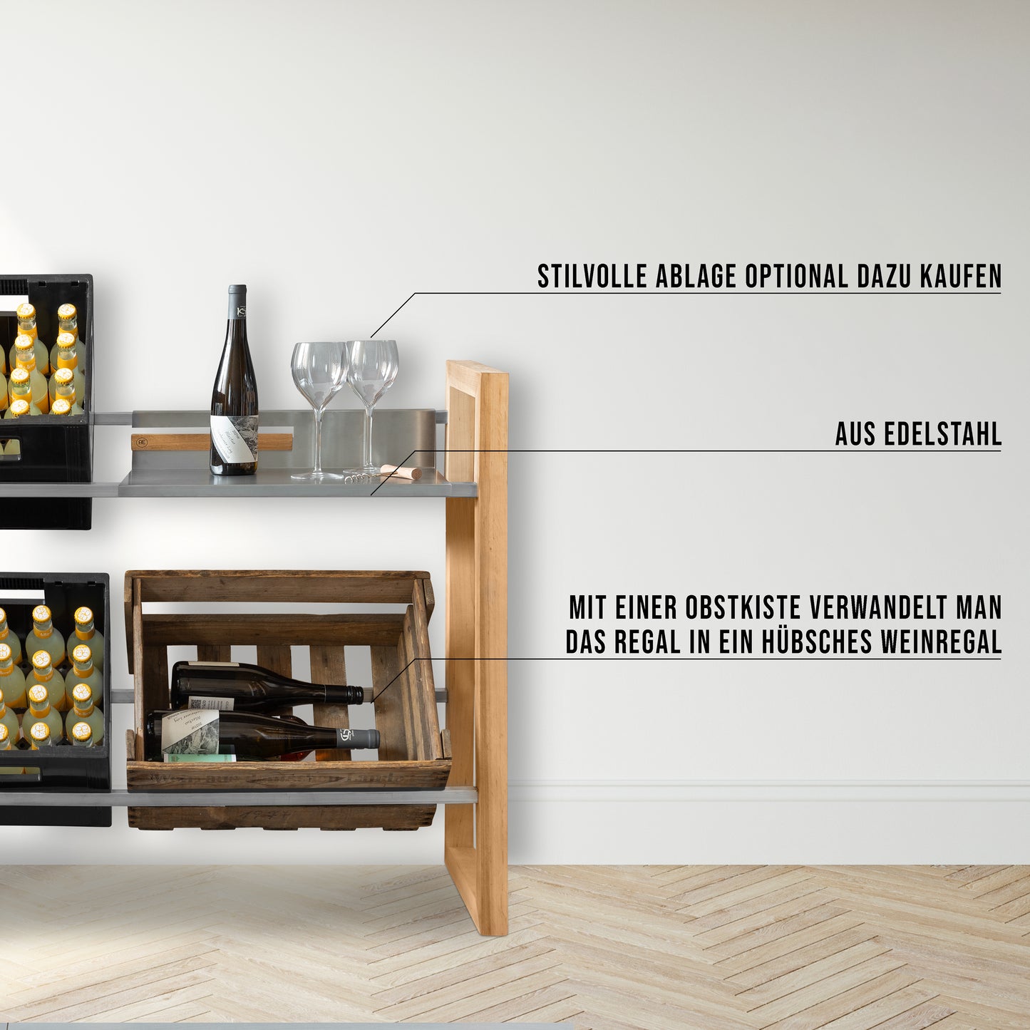 AE Günther® Getränkekistenregal Kistenregal Holz Getränkekistenhalter für 4-5 Wasserkisten Getränkeregal Getränkekisten Ständer MASSIVHOLZ (4-5 Kisten)