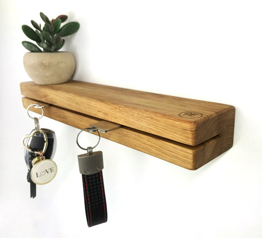 AE Günther® Schlüsselbrett Holz mit Ablage - Schlüsselboard - Schlüsselhalter Key Organizer Wand Aufbewahrung Wall (Ohne Magnet)