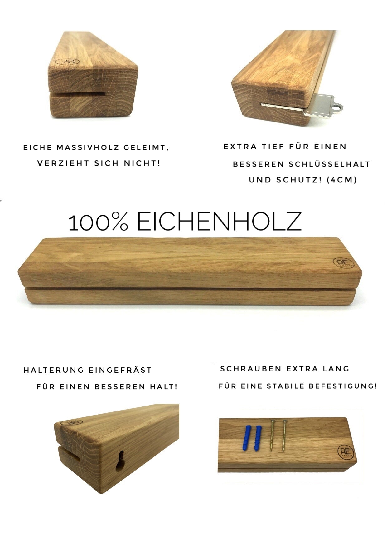 AE Günther® Schlüsselbrett Holz mit Ablage - Schlüsselboard - Schlüsselhalter Key Organizer Wand Aufbewahrung Wall (Ohne Magnet)