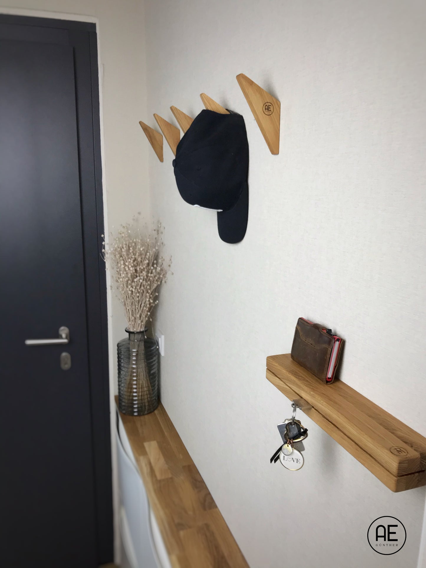 5er Set Wandhaken Holz Eiche Garderobenhaken Vintage Holzhaken Kleiderhaken Wand Huthaken