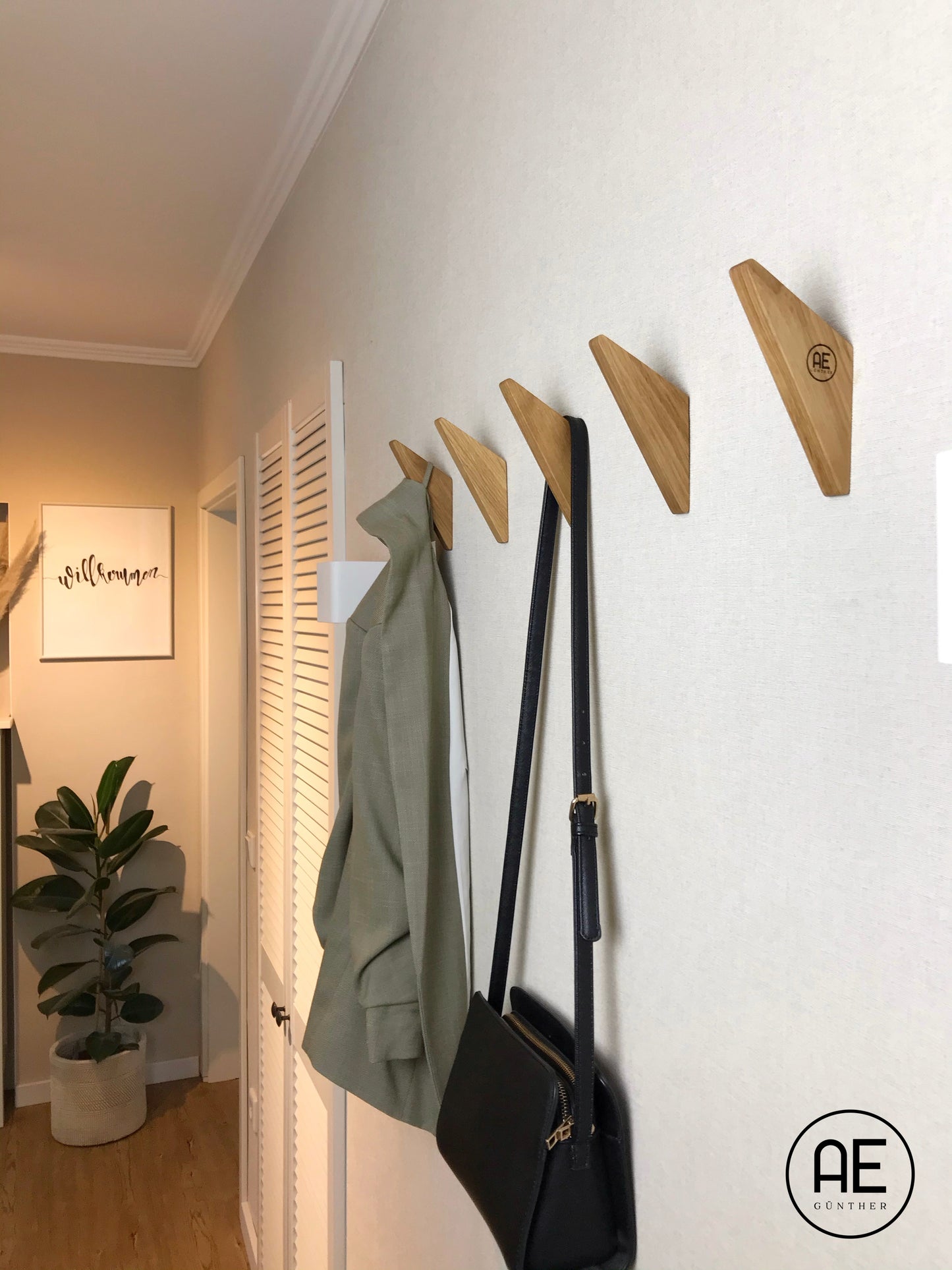 5er Set Wandhaken Holz Eiche Garderobenhaken Vintage Holzhaken Kleiderhaken Wand Huthaken