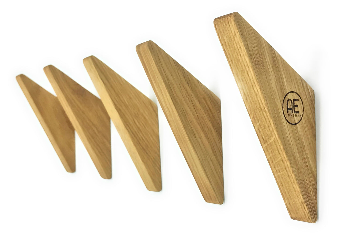 5er Set Wandhaken Holz Eiche Garderobenhaken Vintage Holzhaken Kleiderhaken Wand Huthaken