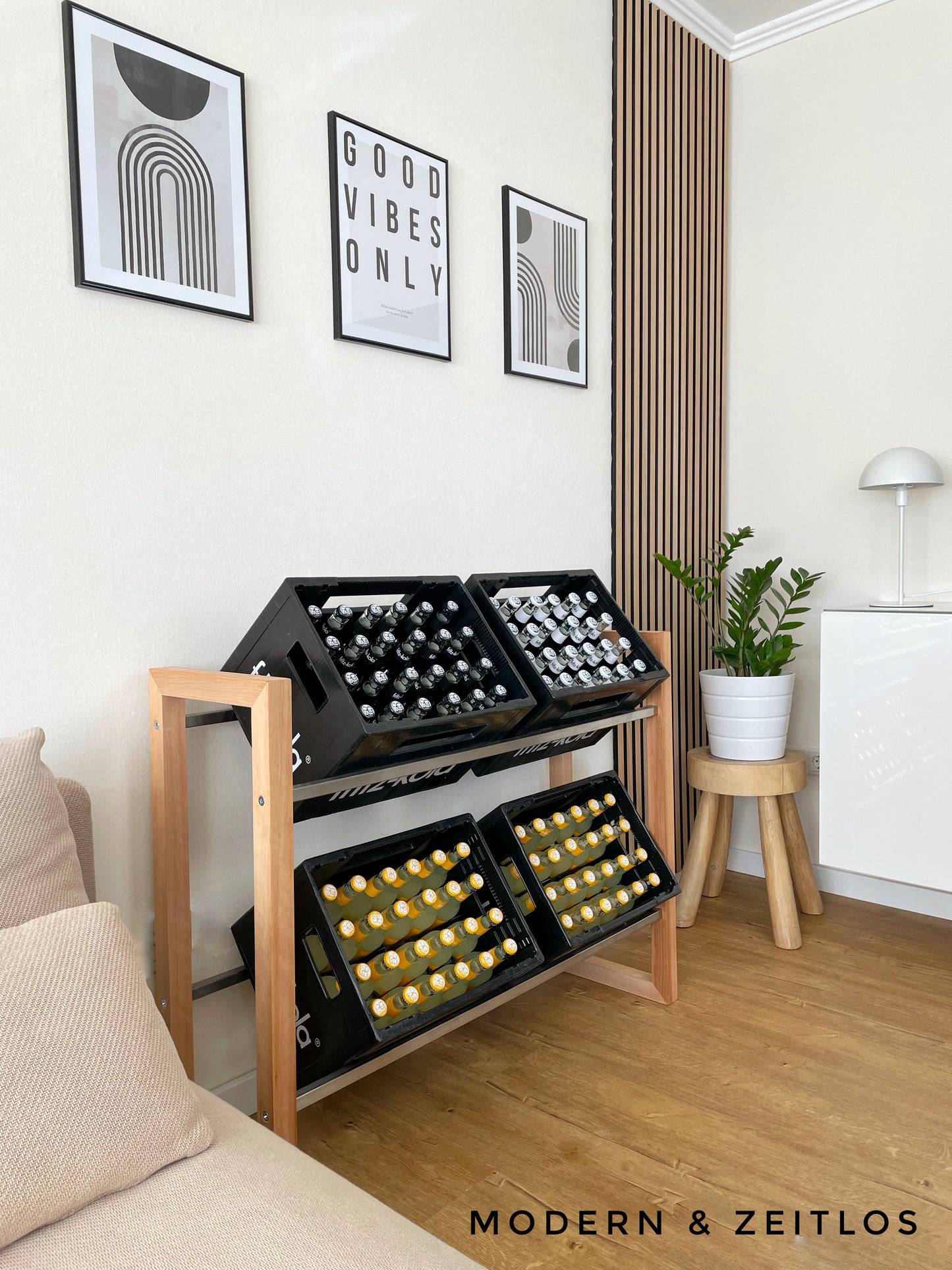 AE Günther® Getränkekistenregal Kistenregal Holz Getränkekistenhalter für 4-5 Wasserkisten Getränkeregal Getränkekisten Ständer MASSIVHOLZ (4-5 Kisten)