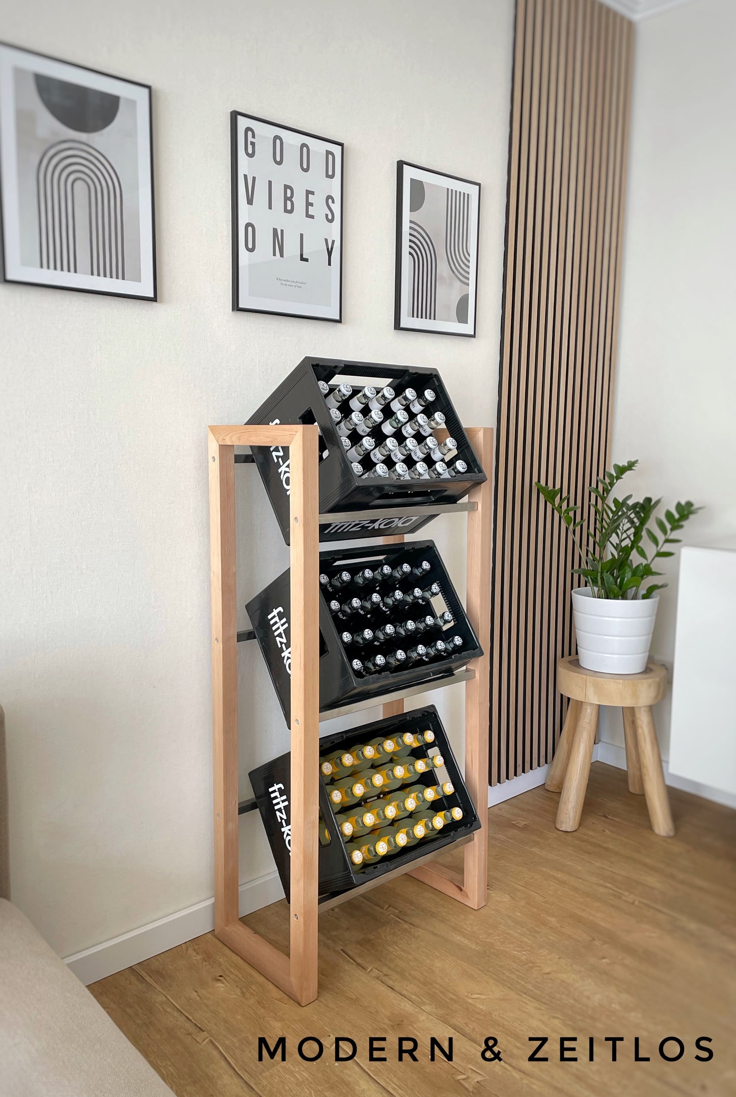 AE Günther® Getränkekistenregal Kistenregal Holz Getränkekistenhalter für 3 Wasserkisten Getränkeregal Getränkekisten Ständer MASSIVHOLZ (3 Kisten)