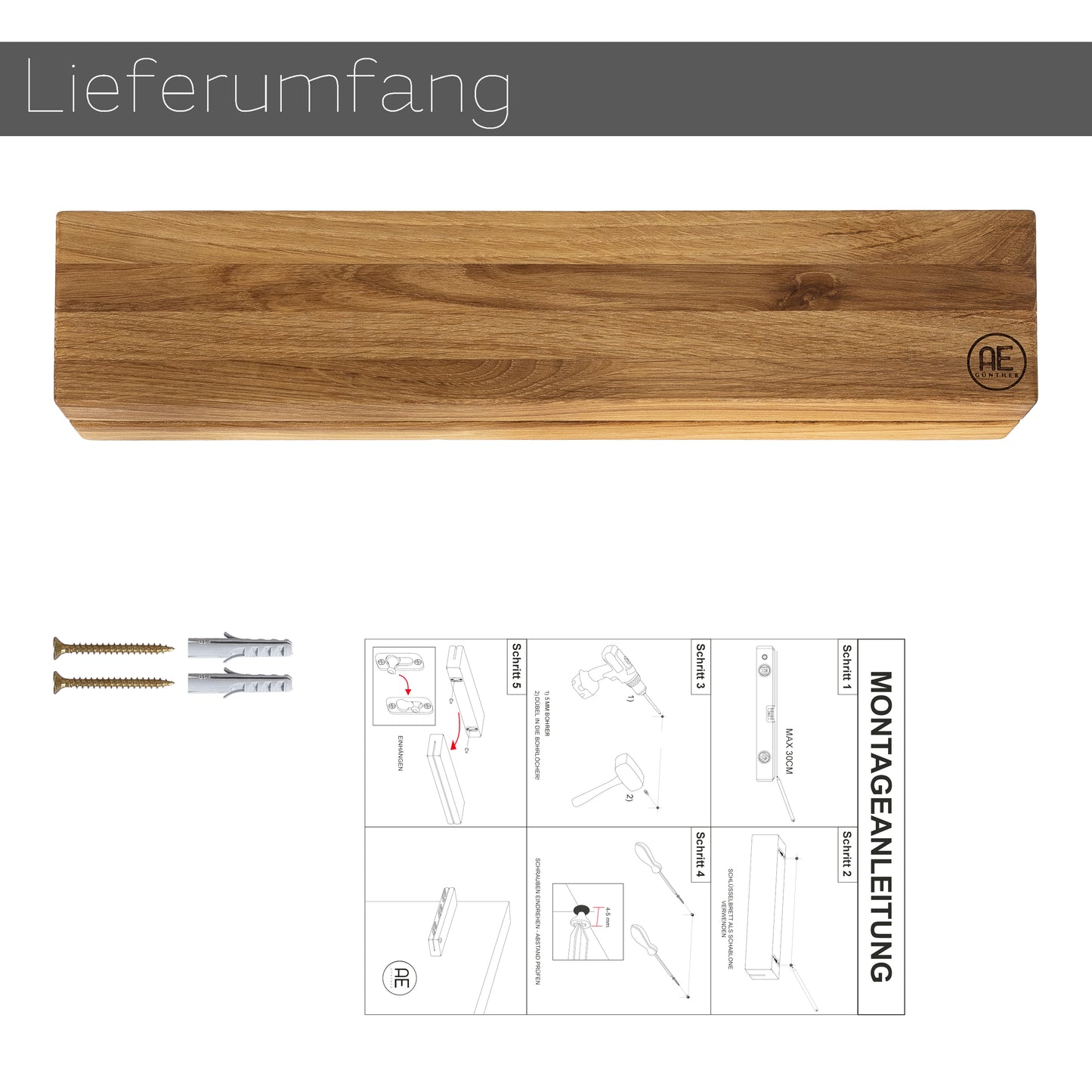 AE Günther® Schlüsselbrett Holz mit Ablage - Schlüsselboard - Schlüsselhalter Key Organizer Wand Aufbewahrung Wall (Mit Magnet)