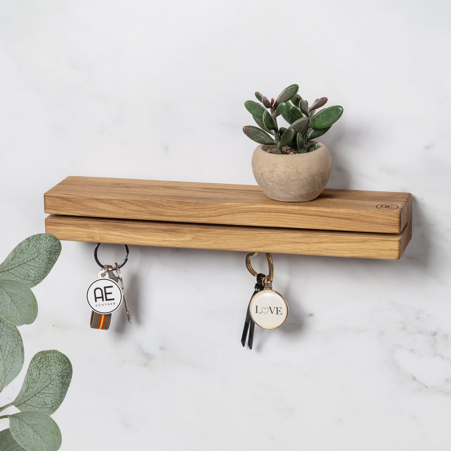 AE Günther® Schlüsselbrett Holz mit Ablage - Schlüsselboard - Schlüsselhalter Key Organizer Wand Aufbewahrung Wall (Mit Magnet)