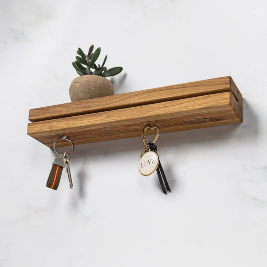 AE Günther® Schlüsselbrett Holz mit Ablage - Schlüsselboard - Schlüsselhalter Key Organizer Wand Aufbewahrung Wall (Mit Magnet)