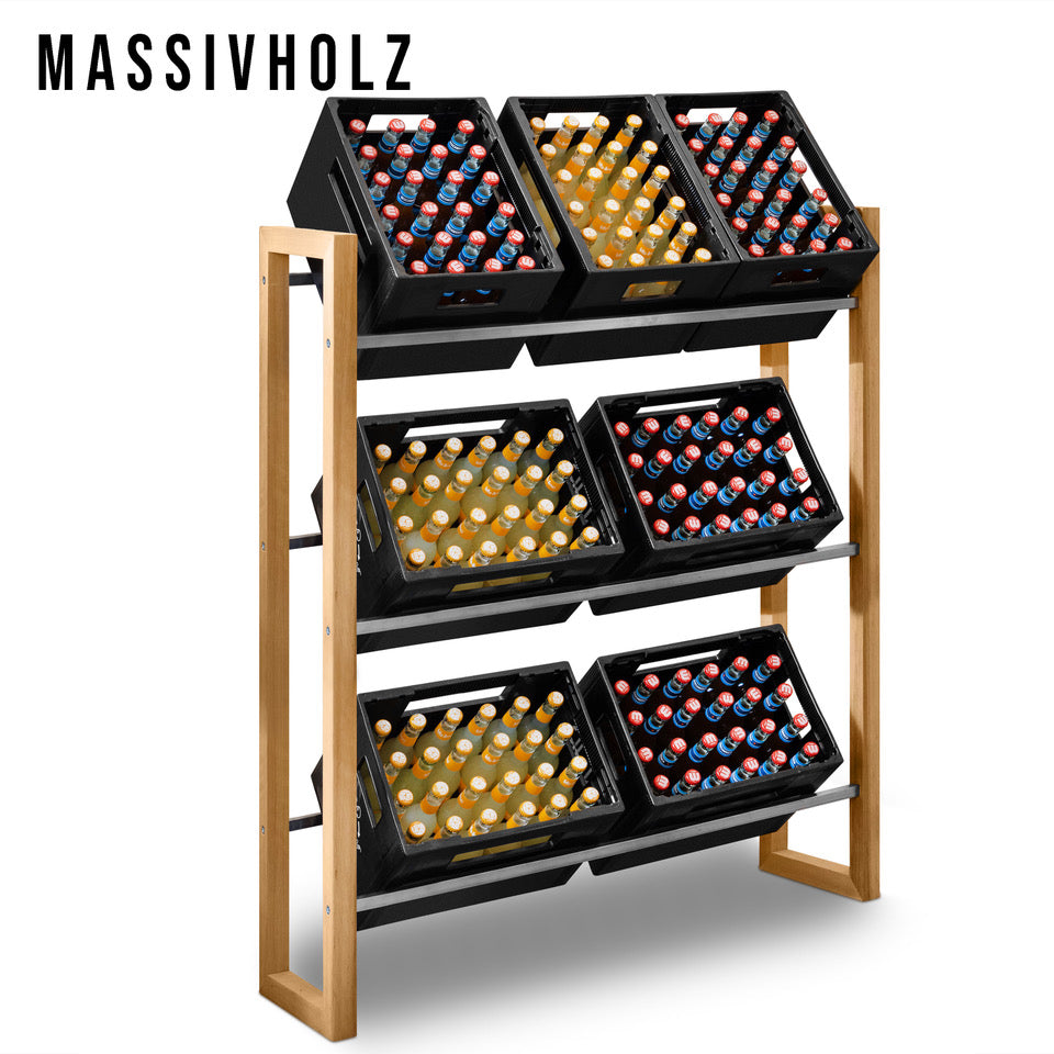 AE Günther® Getränkekistenregal Kistenregal Holz Getränkekistenhalter für 7 Wasserkisten Getränkeregal Getränkekisten Ständer MASSIVHOLZ (7 Kisten)