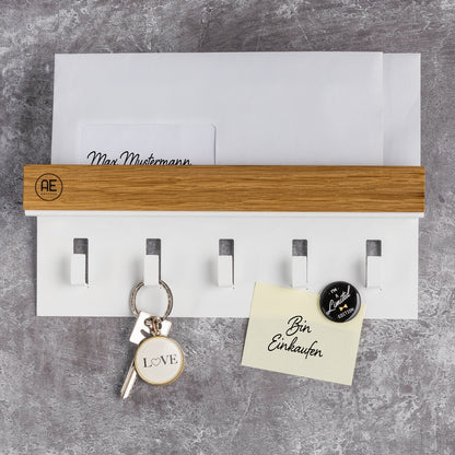 AE GÜNTHER® Schlüsselbrett Holz - Schlüsselhalter Schwarz Stahl - Schlüsselboard Eiche - Schlüssel organizer mit Ablage - Schlüsselanhänger - Schlüsselkasten -Wandorganizer - Schlüsselleiste (Schwarz)